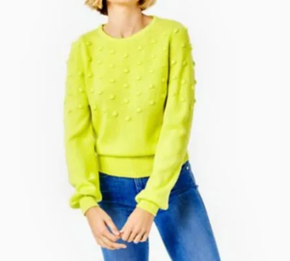 Lilly Pulitzer Tekla Bauble Sweater XS Neon Lime Bobble Balloon Sleeve